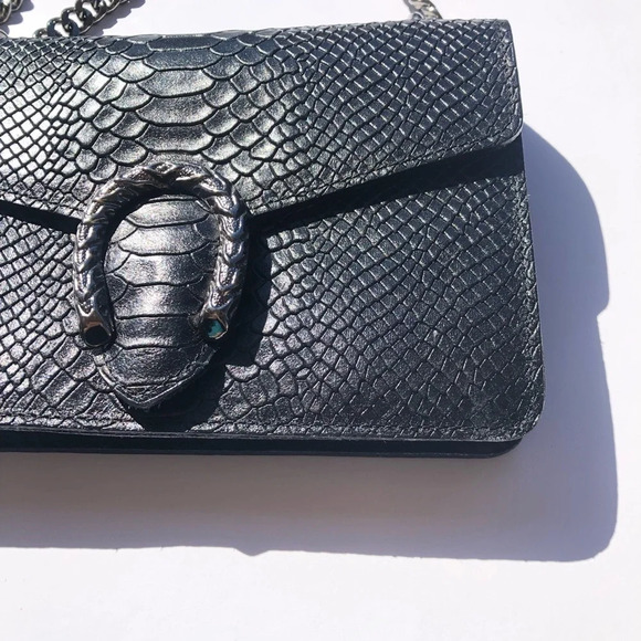 Borse in Pelle Black Leather Chain Strap Crossbody Shoulder Bag - Picture 2 of 7